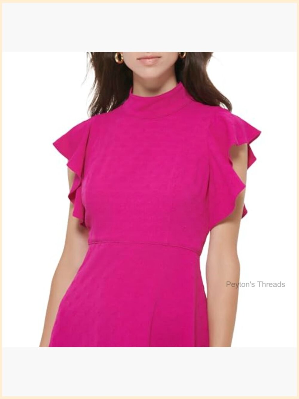 Fit and Flare Woven Flutter Sleeve Mock Neck Dress - Picture 4 of 4